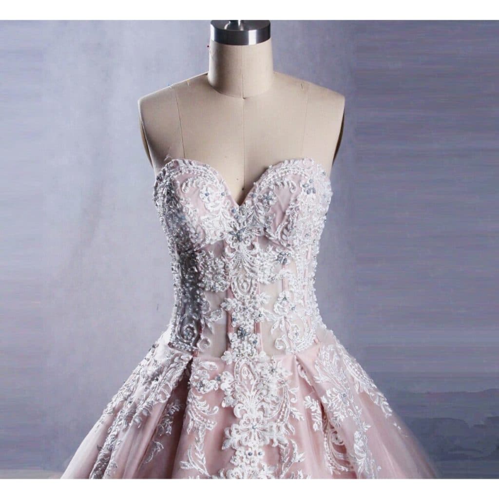Custom blush JoSaBi Mariées wedding dress
