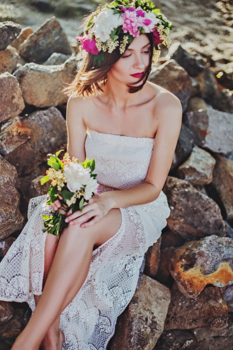 Bride in a straight neckline wedding gown on the JoSaBi blog