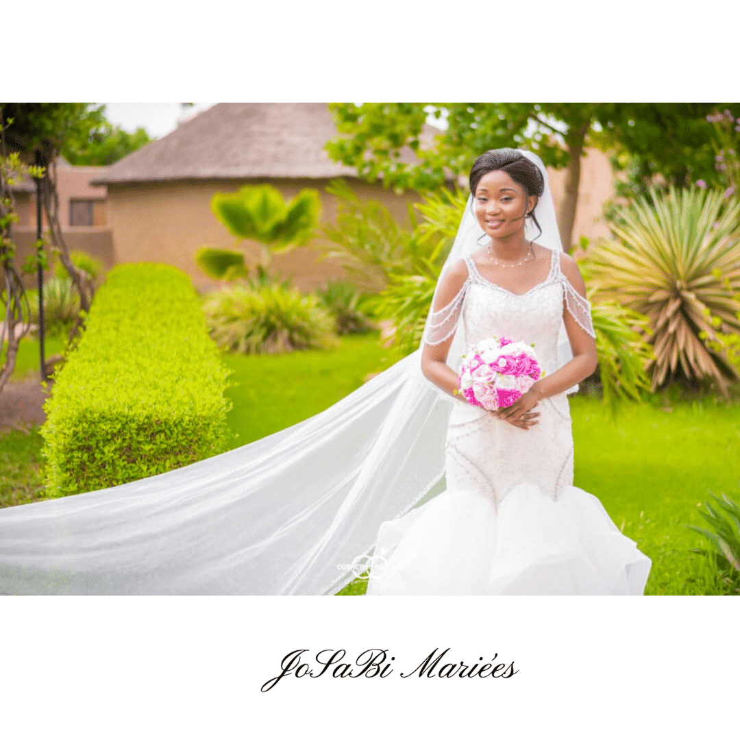 Carole in her JoSaBi ruffled wedding Dress