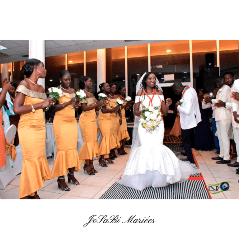 Sophie with her bridesmaids in her custom JoSaBi dress