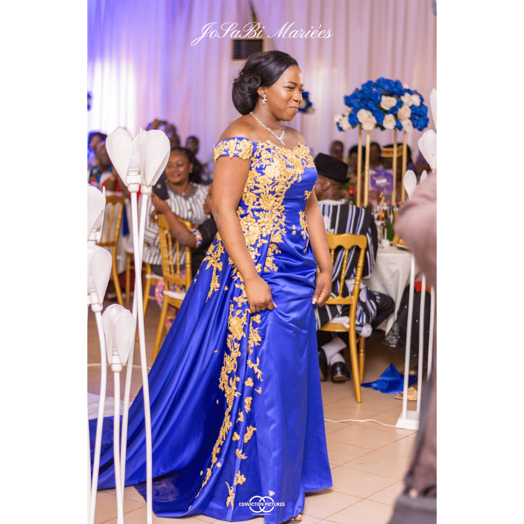 Royal blue custom wedding reception dress by JoSaBi Mariées