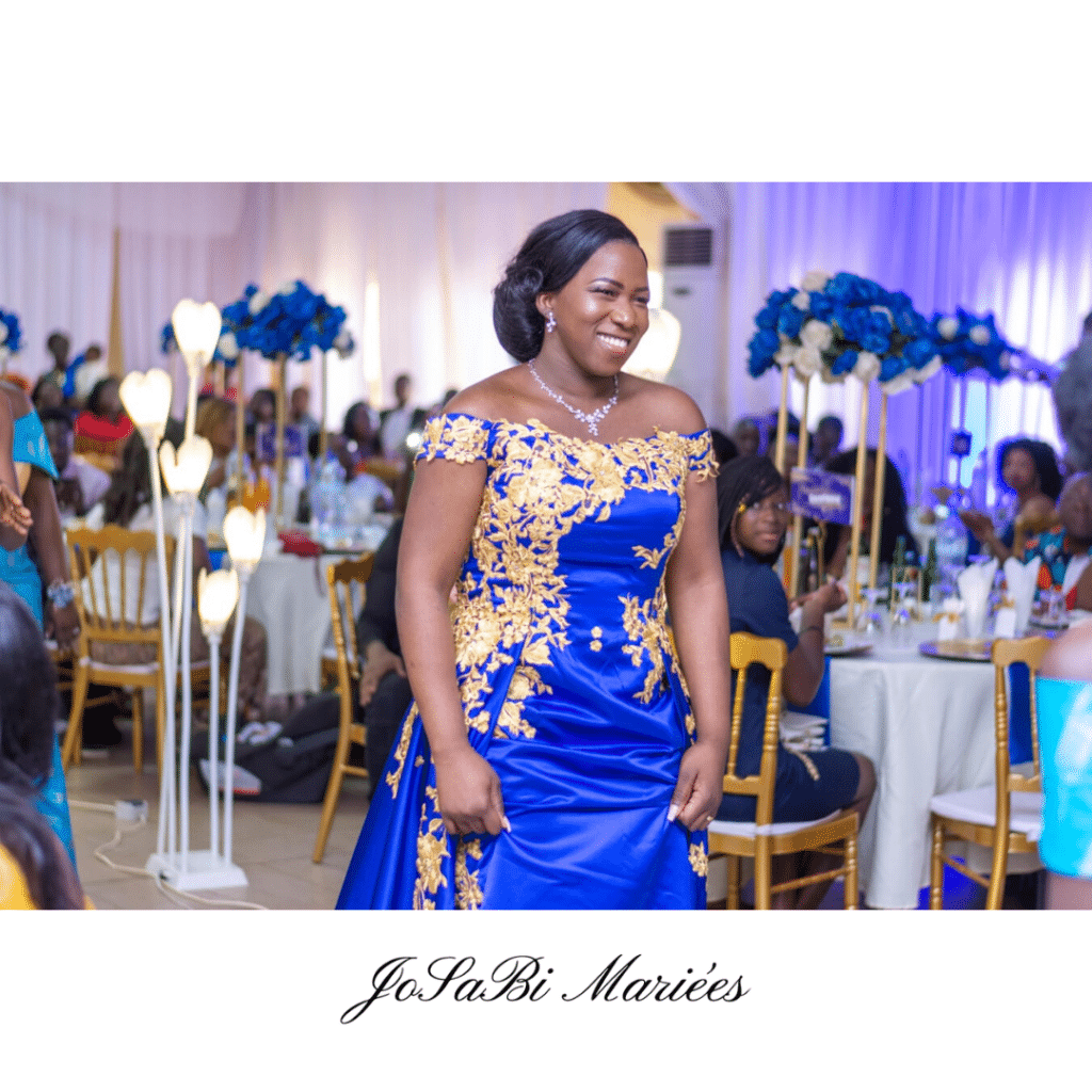 Royal blue custom wedding reception dress by JoSaBi Mariées
