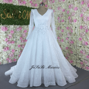 Sparkly long sleeve wedding dress by JoSaBi