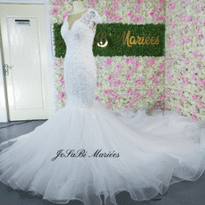 Mermaid wedding dress with long train by JoSaBi Mariées