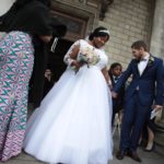 Custom A line lace wedding dress by JoSaBi