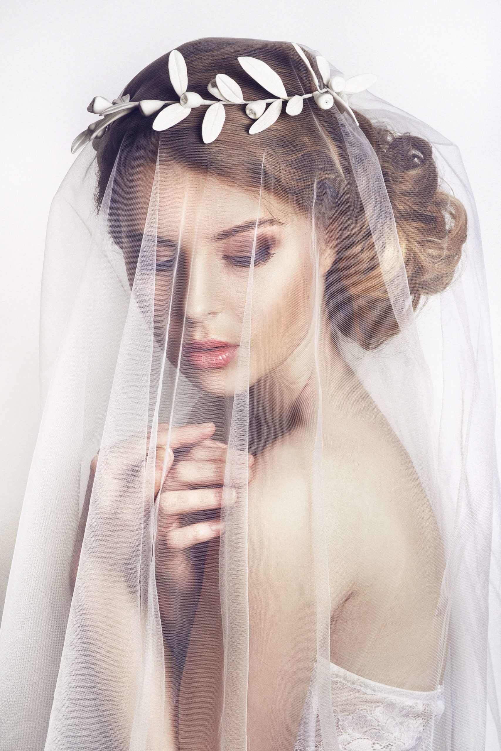 Bride with drop veil cathedral wedding veil length