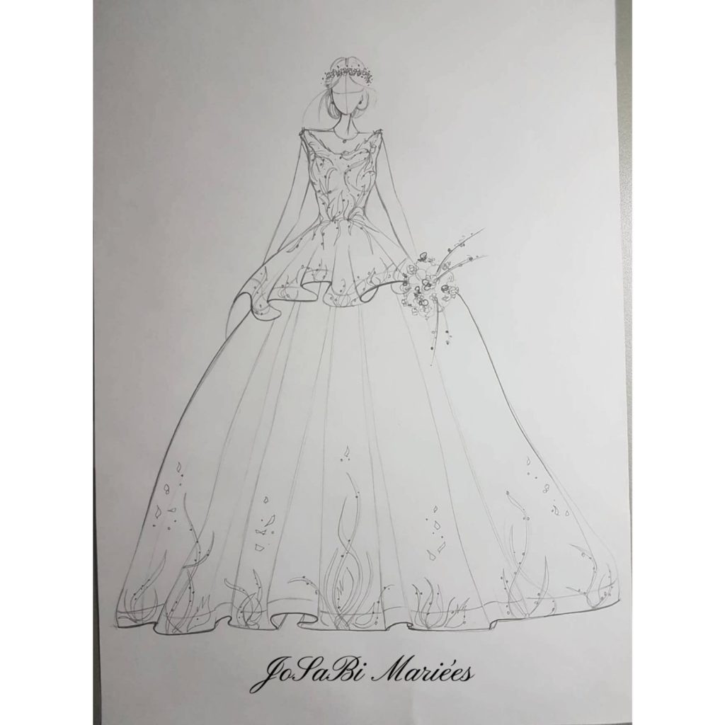 Ketsia peplum pleated ballgown sketch 1