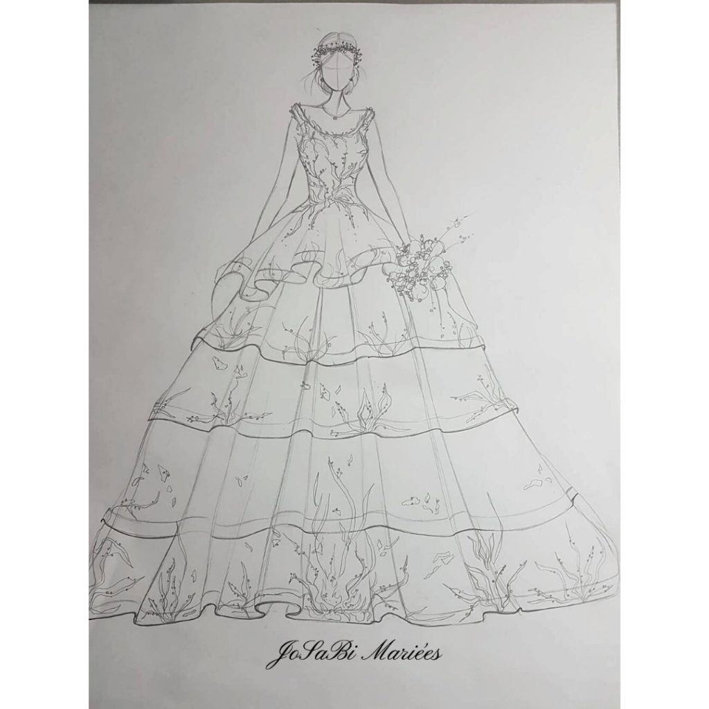 Ketsia peplum pleated ballgown sketch 2