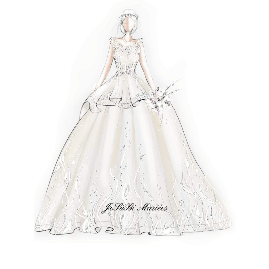 peplum pleated ballgown sketch