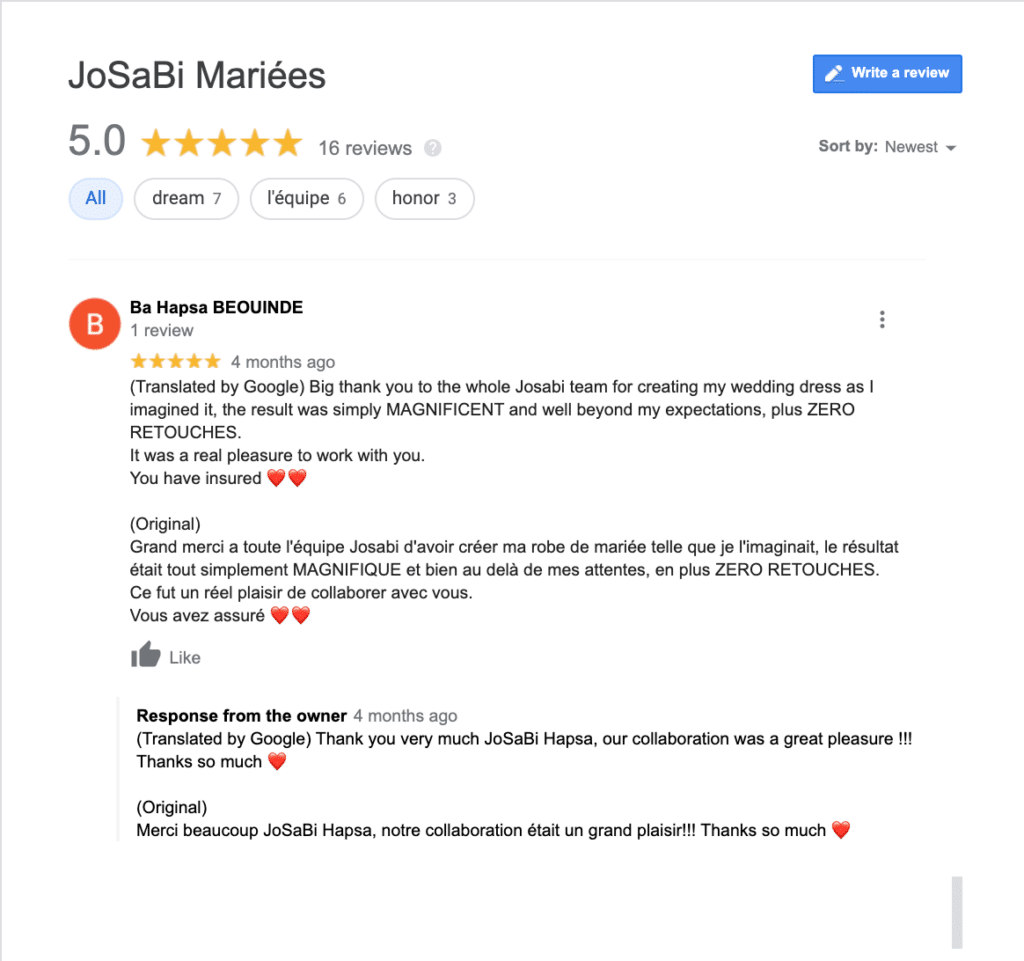 JoSaBi Mariées Testimonial Hapsa