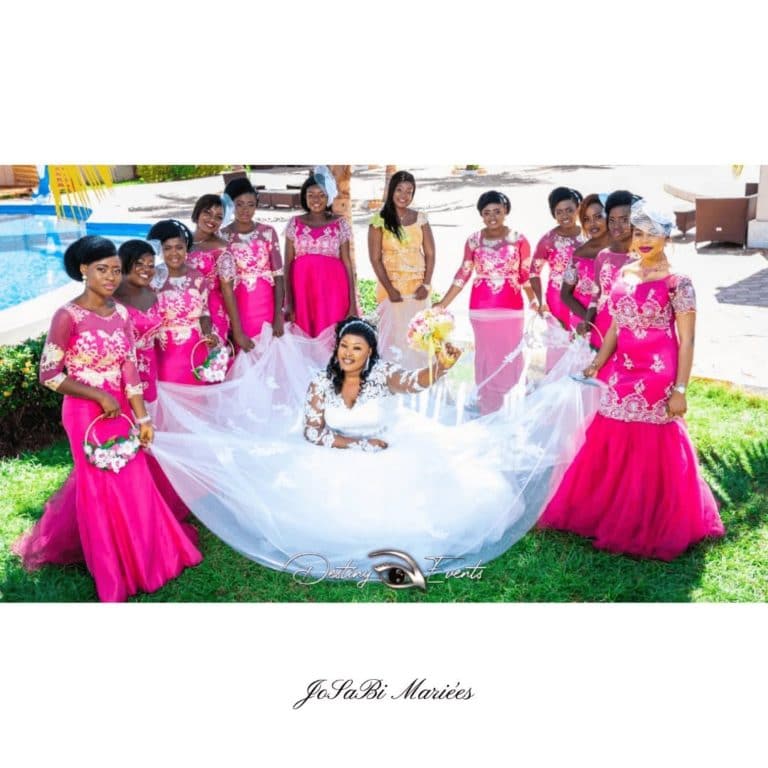 beautiful african Bride surrounded by her bridesmaids