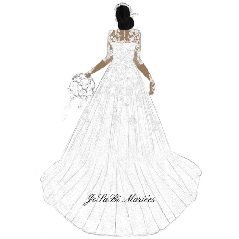 A-line lace wedding dress sketch from JoSaBi Mariées
