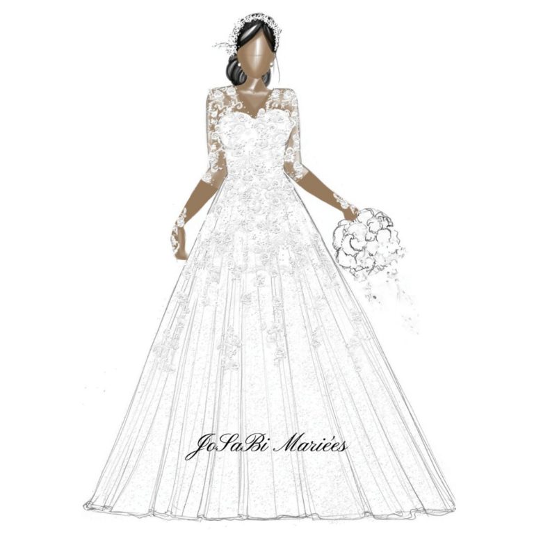 dessin de robe de mariée trapèze JoSaBi
