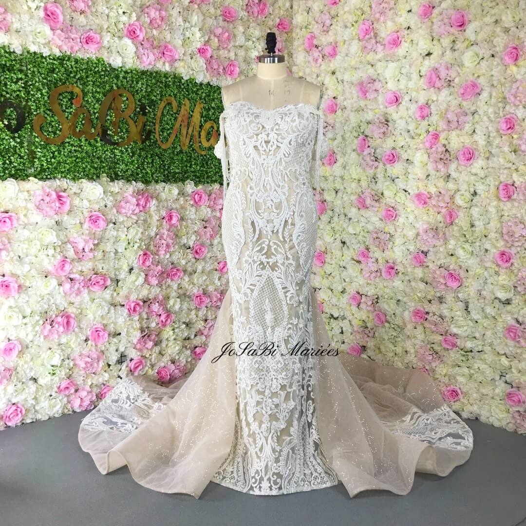 champagne lace wedding dress