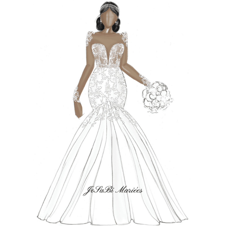 custom wedding dress sketch JoSaBi Mariees Oakland california