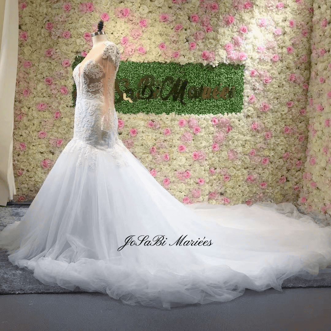 sheer low back mermaid wedding dress