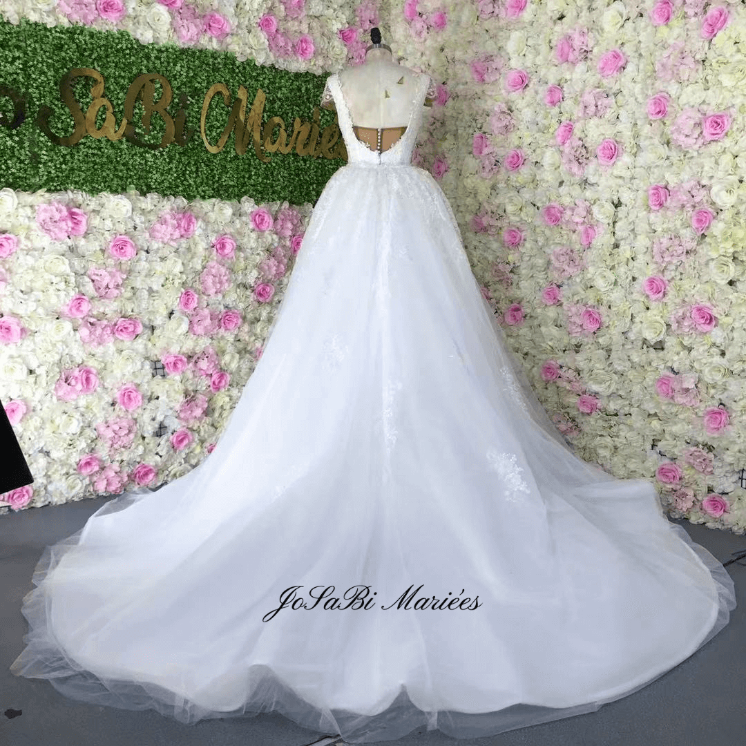 detachable crepe wedding dress