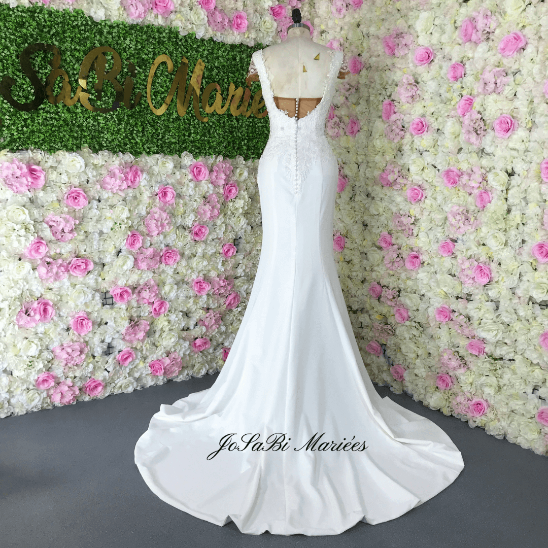 custom sheath crepe wedding dress
