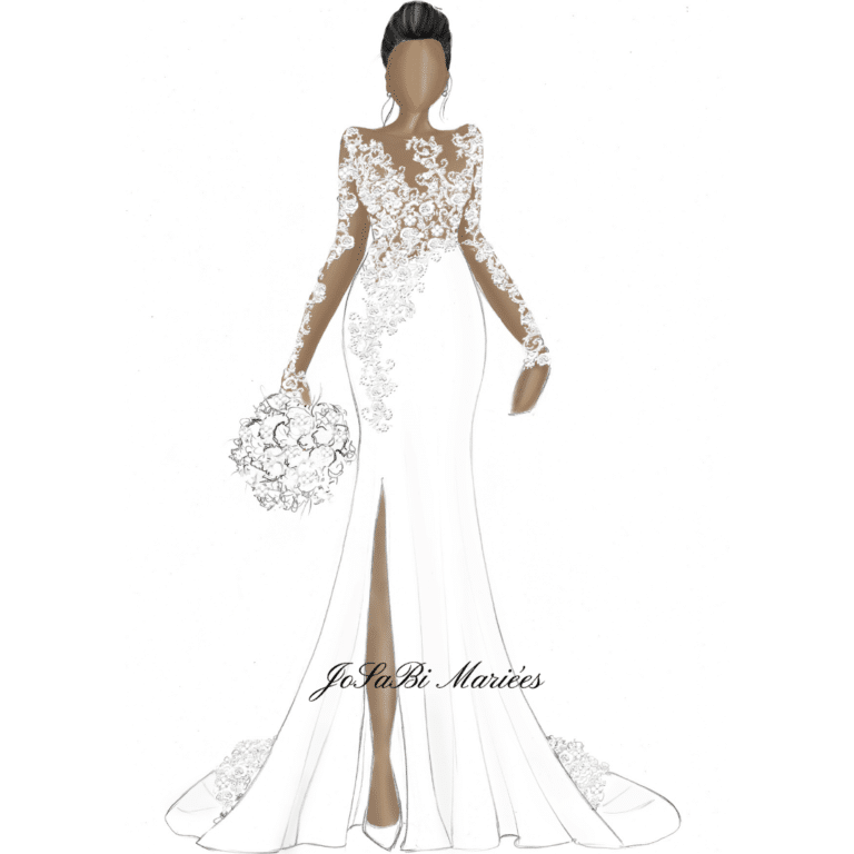 wedding dress with a lace train and slit