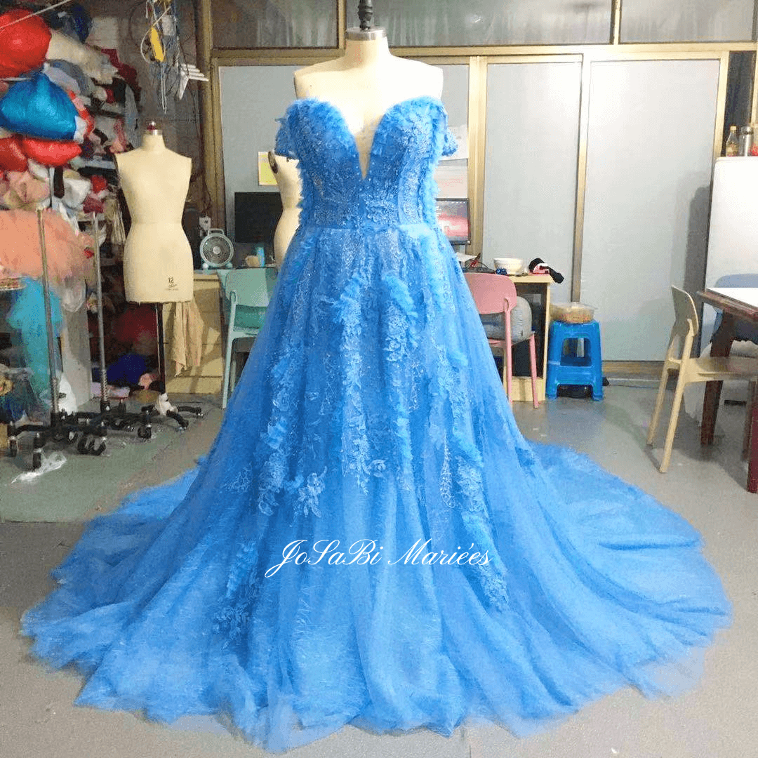 blue wedding dress ballgown