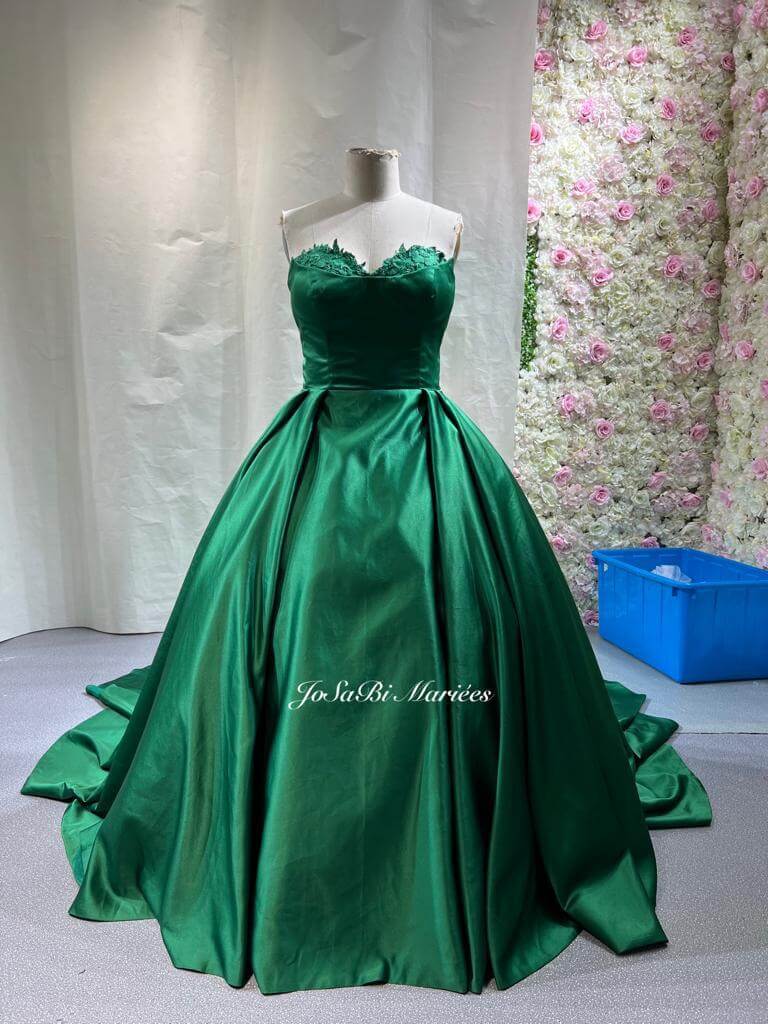 green ballgown wedding dress