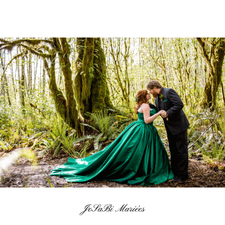 green ballgown wedding dress