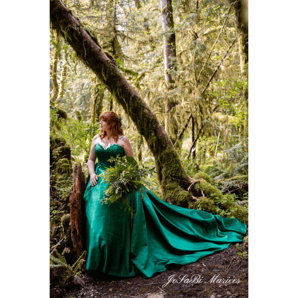 green ballgown wedding dress