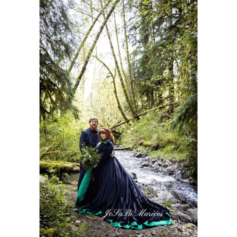 green ballgown wedding dress