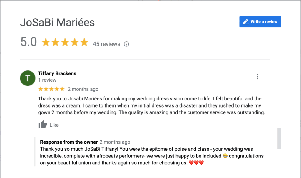 JoSaBi Mariées review