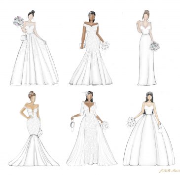 Sketch of Wedding dress shapes or silhouettes JoSaBi Mariées